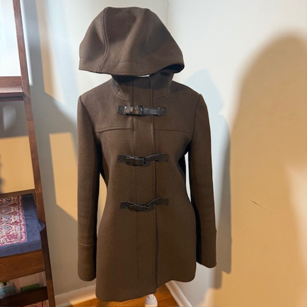 Theory Wool Cashmere Hooded Peacoat Jacket Size S Brown‎ Gorpcore